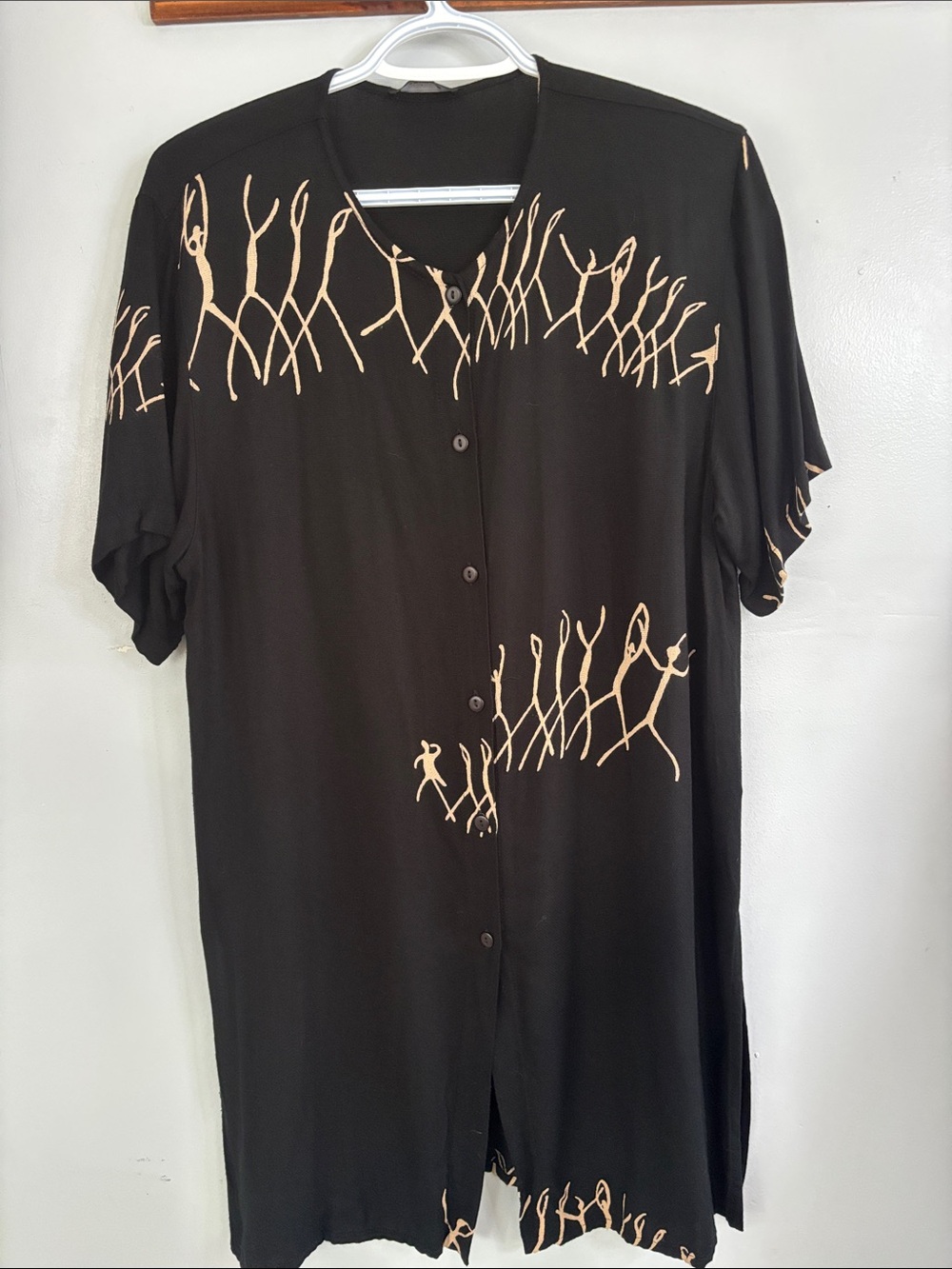 Animale Black Tunic with Beige Abstract Line Print